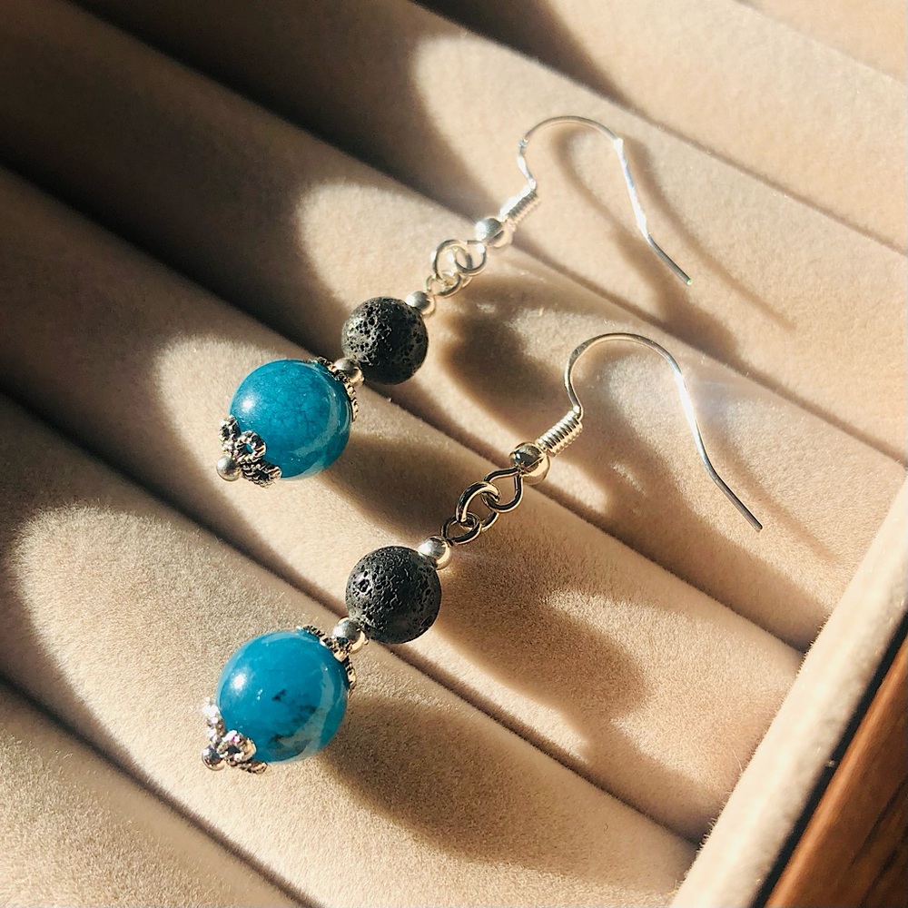 Blue Apatite Dangling Earrings - Picture 1 of 3